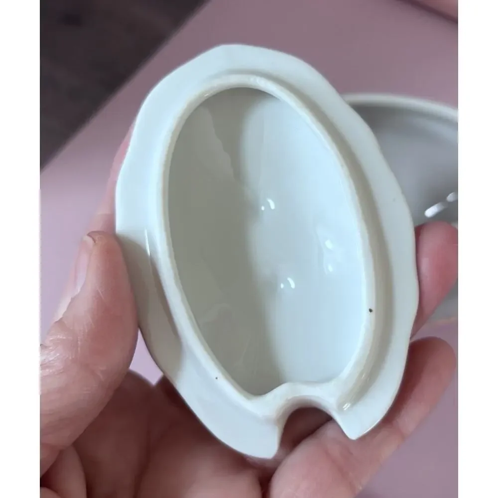 Vtg Lefton China hand painted Sugar Bowl Lid & Attached Underplate Cottage
